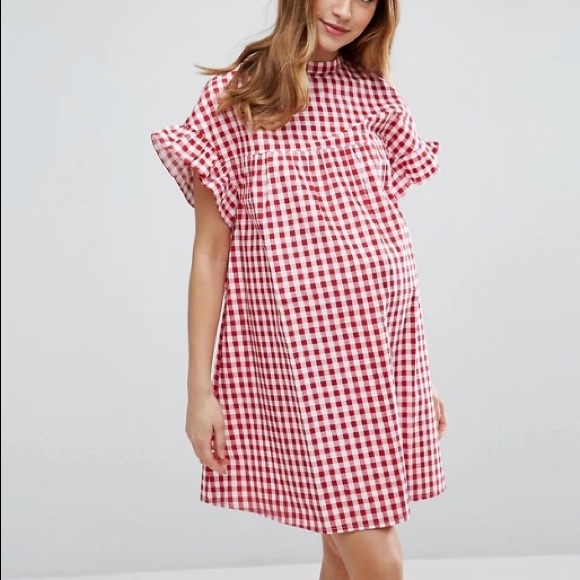 ASOS Maternity PETITE Red Gingham Smock Dress - Picture 1 of 1